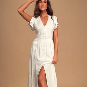 Completely In Love White Swiss Dot Button-Front Maxi Dress NWT